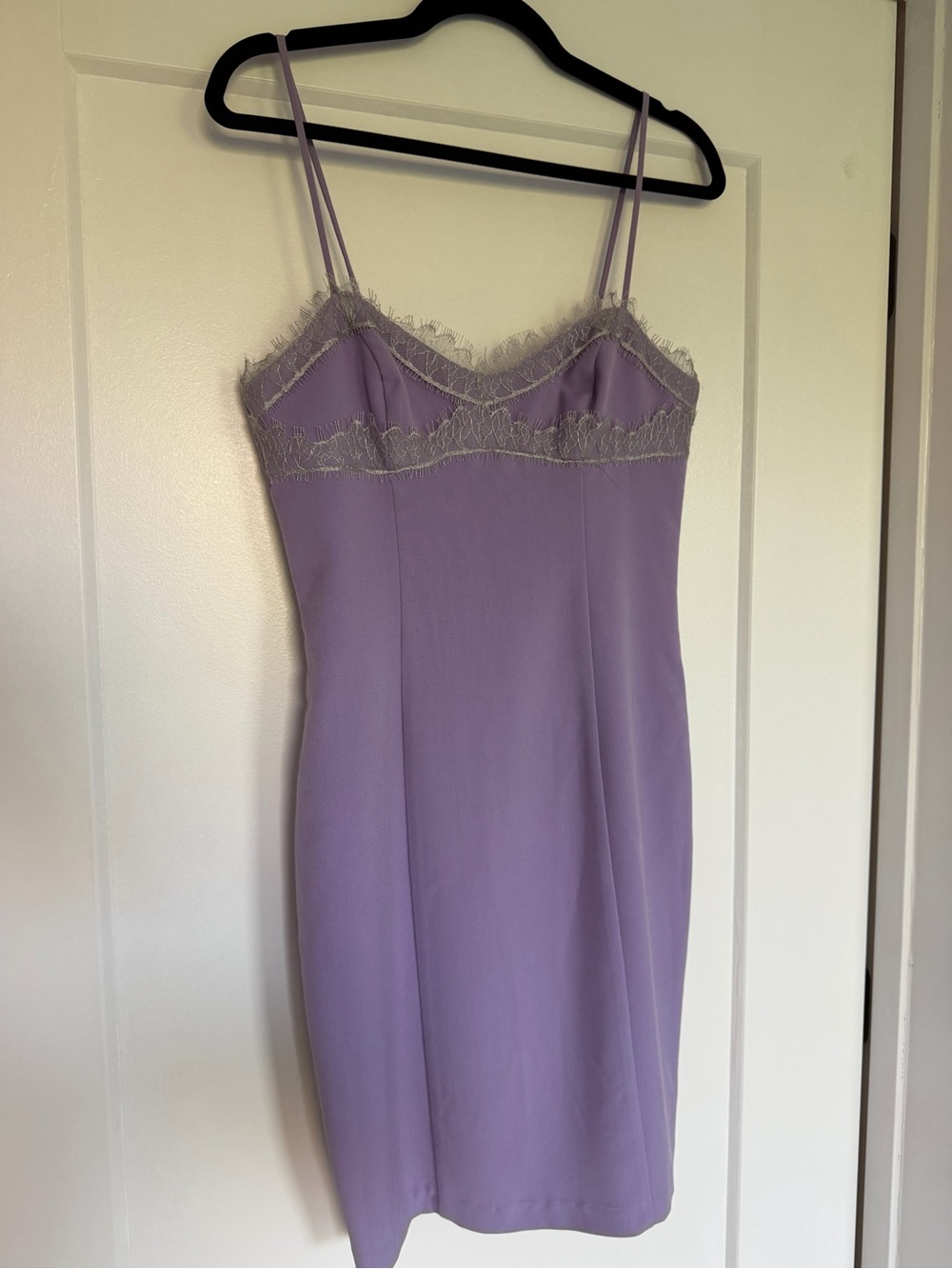 Lavender Lace-Trim Slip Mini Dress